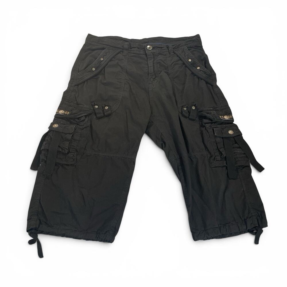 Y2K Cargo Capri Pants Men's Fit 34 (32 Tag) Black All Cotton 17" Inseam